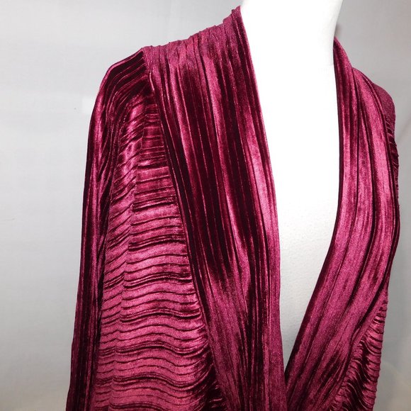 Andrea Jovine Womens L Long Sleeve Draping Burgundy WINE Velour Open Cardigan - Picture 3 of 8